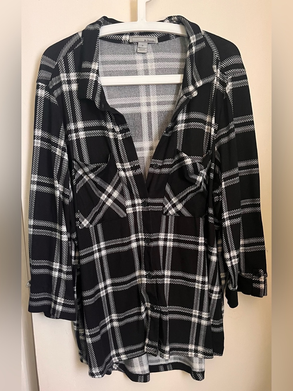 Black & White Plaid Tunic Shirt - Lightweight Relaxed Fit